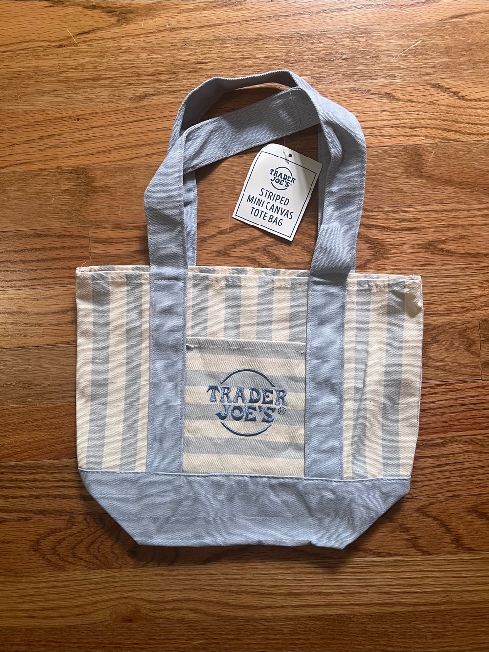 NWT Trader Joe’s Mini Canvas Tote Bag in Blue Stripe